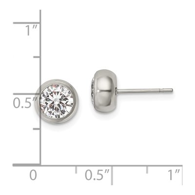 Stainless Steel 6mm Round CZ Bezel Stud Earrings – view 6
