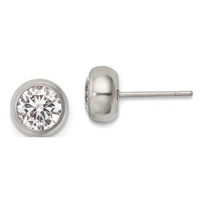 Stainless Steel 6mm Round CZ Bezel Stud Earrings