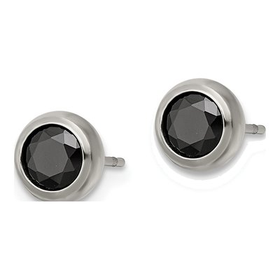 Stainless Steel 5mm Round CZ Bezel Stud Earrings – view 4