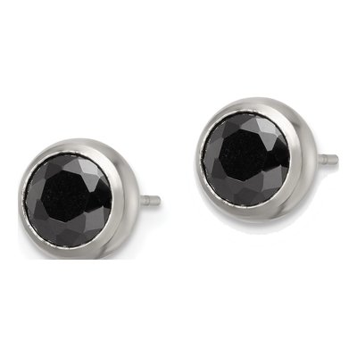 Stainless Steel 6mm Round CZ Bezel Stud Earrings – view 4