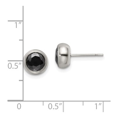 Stainless Steel 6mm Round CZ Bezel Stud Earrings – view 6