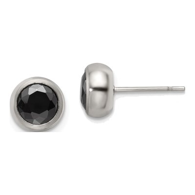 Stainless Steel 6mm Round CZ Bezel Stud Earrings