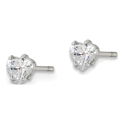Stainless Steel 4mm CZ Heart Stud Earrings – view 4