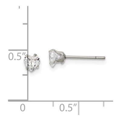 Stainless Steel 4mm CZ Heart Stud Earrings – view 6