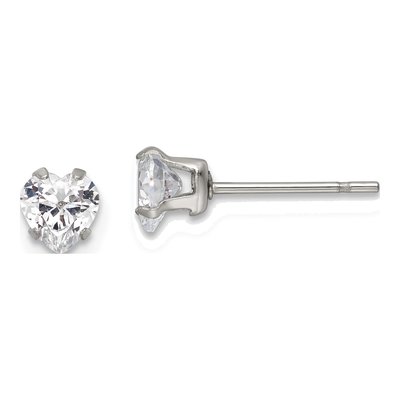 Stainless Steel 5mm CZ Heart Stud Earrings