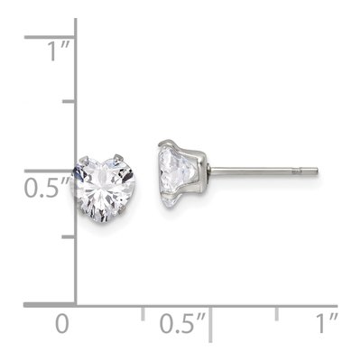 Stainless Steel 6mm CZ Heart Stud Earrings – view 6