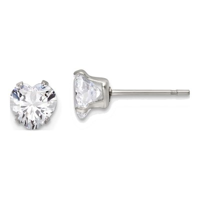 Stainless Steel 6mm CZ Heart Stud Earrings