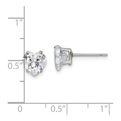 Stainless Steel 7mm CZ Heart Stud Earrings – view 6