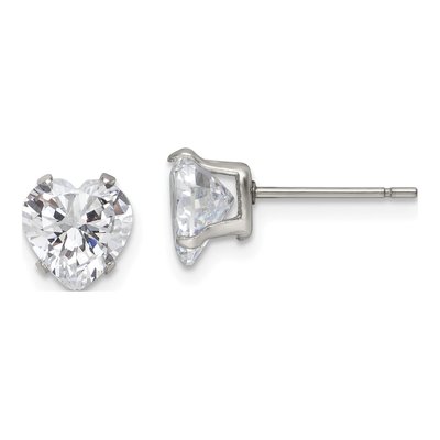 Stainless Steel 7mm CZ Heart Stud Earrings