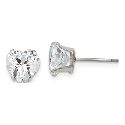 Stainless Steel 8mm CZ Heart Stud Earrings