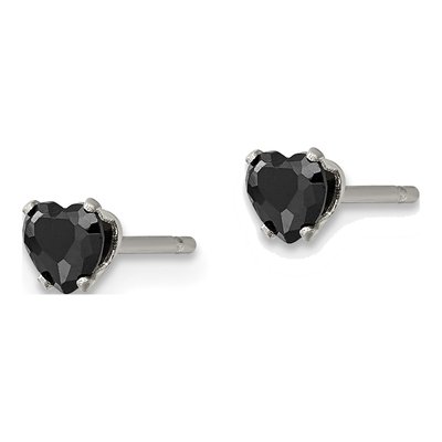 Stainless Steel 4mm CZ Heart Stud Earrings – view 4