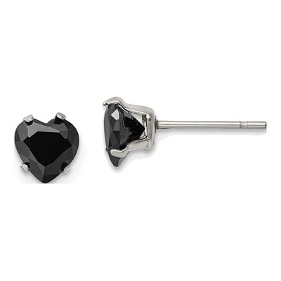 Stainless Steel 6mm CZ Heart Stud Earrings