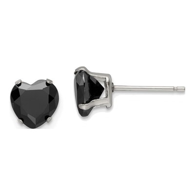 Stainless Steel 7mm CZ Heart Stud Earrings