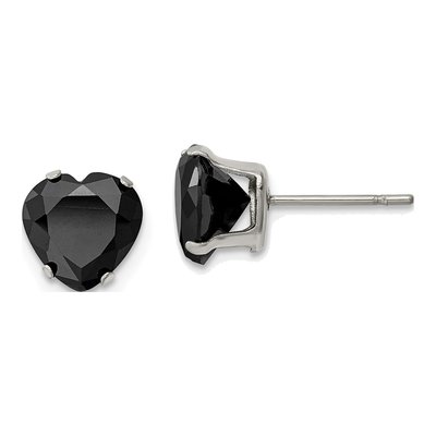 Stainless Steel 8mm CZ Heart Stud Earrings