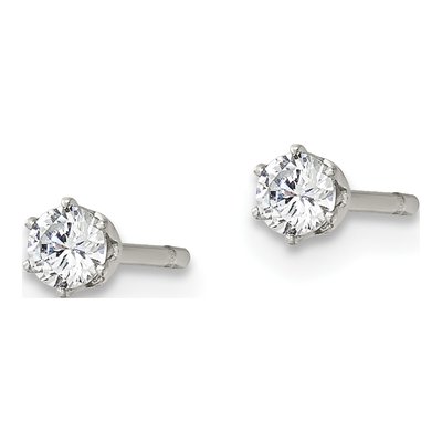 Stainless Steel 3mm Round CZ Stud Earrings – view 4