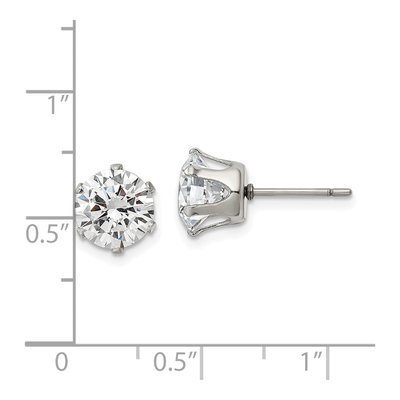 Stainless Steel 8mm Round CZ Stud Earrings – view 6
