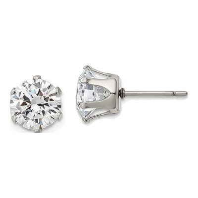 Stainless Steel 8mm Round CZ Stud Earrings