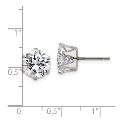 Stainless Steel 9mm Round CZ Stud Earrings – view 6