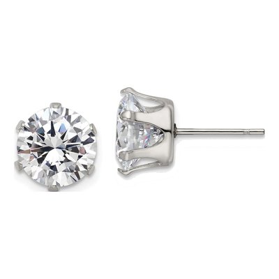 Stainless Steel 9mm Round CZ Stud Earrings
