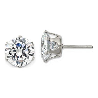Stainless Steel 10mm CZ Round Stud Earrings