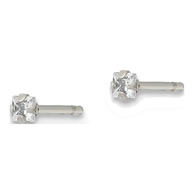 Stainless Steel 2mm CZ Square Stud Earrings – view 4
