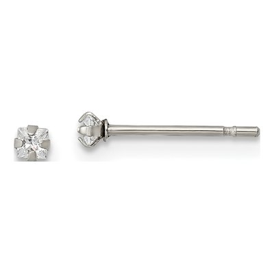 Stainless Steel 2mm CZ Square Stud Earrings