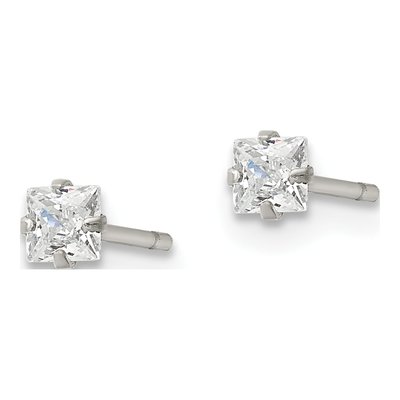 Stainless Steel 3mm CZ Square Stud Earrings – view 4