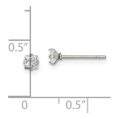 Stainless Steel 3mm CZ Square Stud Earrings – view 6