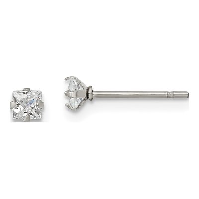 Stainless Steel 3mm CZ Square Stud Earrings