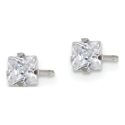 Stainless Steel 4mm CZ Square Stud Earrings – view 4