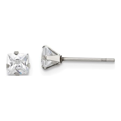 Stainless Steel 4mm CZ Square Stud Earrings