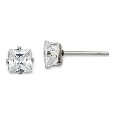 Stainless Steel 5mm CZ Square Stud Earrings