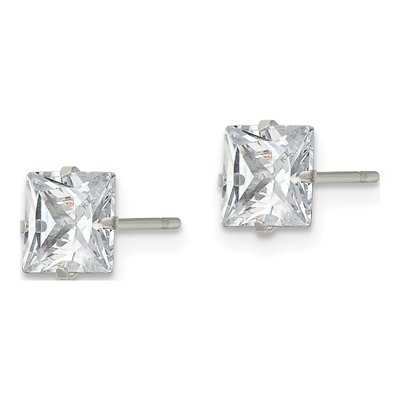 Stainless Steel 6mm CZ Square Stud Earrings – view 4