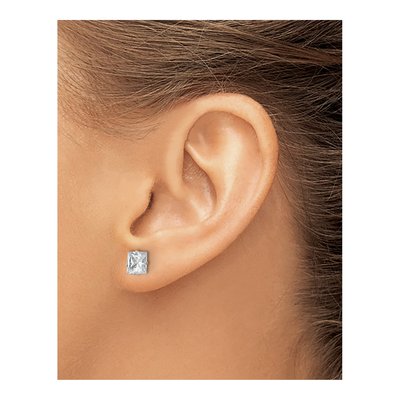 Stainless Steel 6mm CZ Square Stud Earrings – view 5