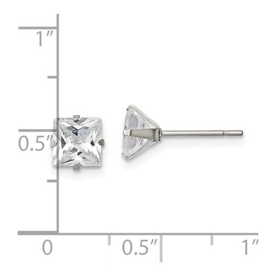 Stainless Steel 6mm CZ Square Stud Earrings – view 6