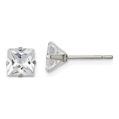 Stainless Steel 6mm CZ Square Stud Earrings