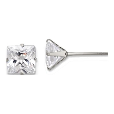 Stainless Steel 7mm CZ Square Stud Earrings