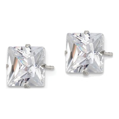 Stainless Steel 8mm CZ Square Stud Earrings – view 4
