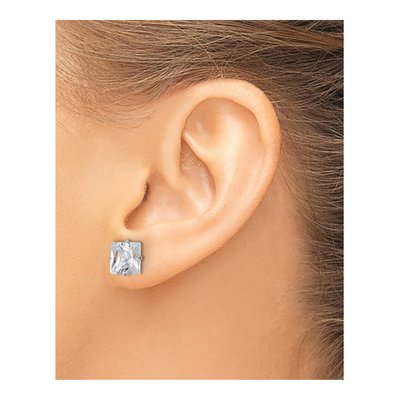 Stainless Steel 8mm CZ Square Stud Earrings – view 5