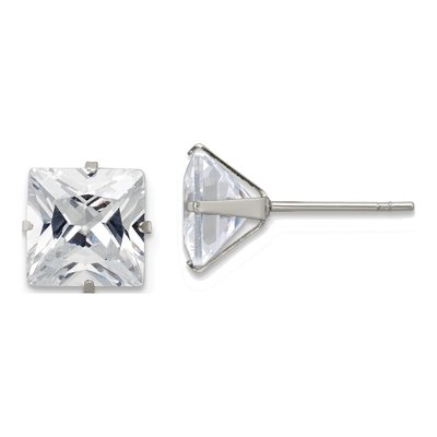 Stainless Steel 8mm CZ Square Stud Earrings