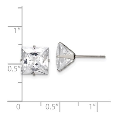 Stainless Steel 9mm CZ Square Stud Earrings – view 6