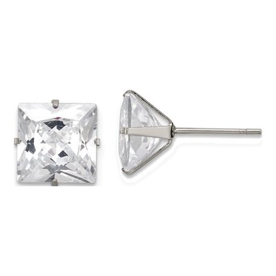Stainless Steel 9mm CZ Square Stud Earrings