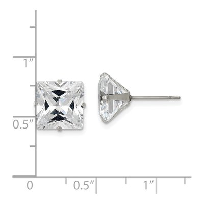 Stainless Steel 10mm CZ Square Stud Earrings – view 6