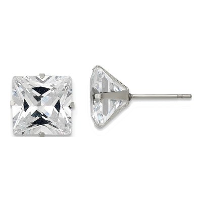 Stainless Steel 10mm CZ Square Stud Earrings