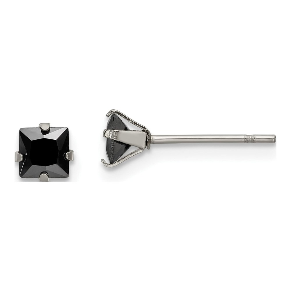 Stainless Steel 4mm CZ Square Stud Earrings