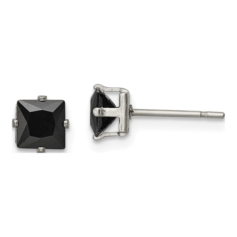 Stainless Steel 5mm CZ Square Stud Earrings