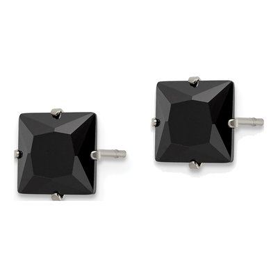 Stainless Steel 7mm CZ Square Stud Earrings – view 4
