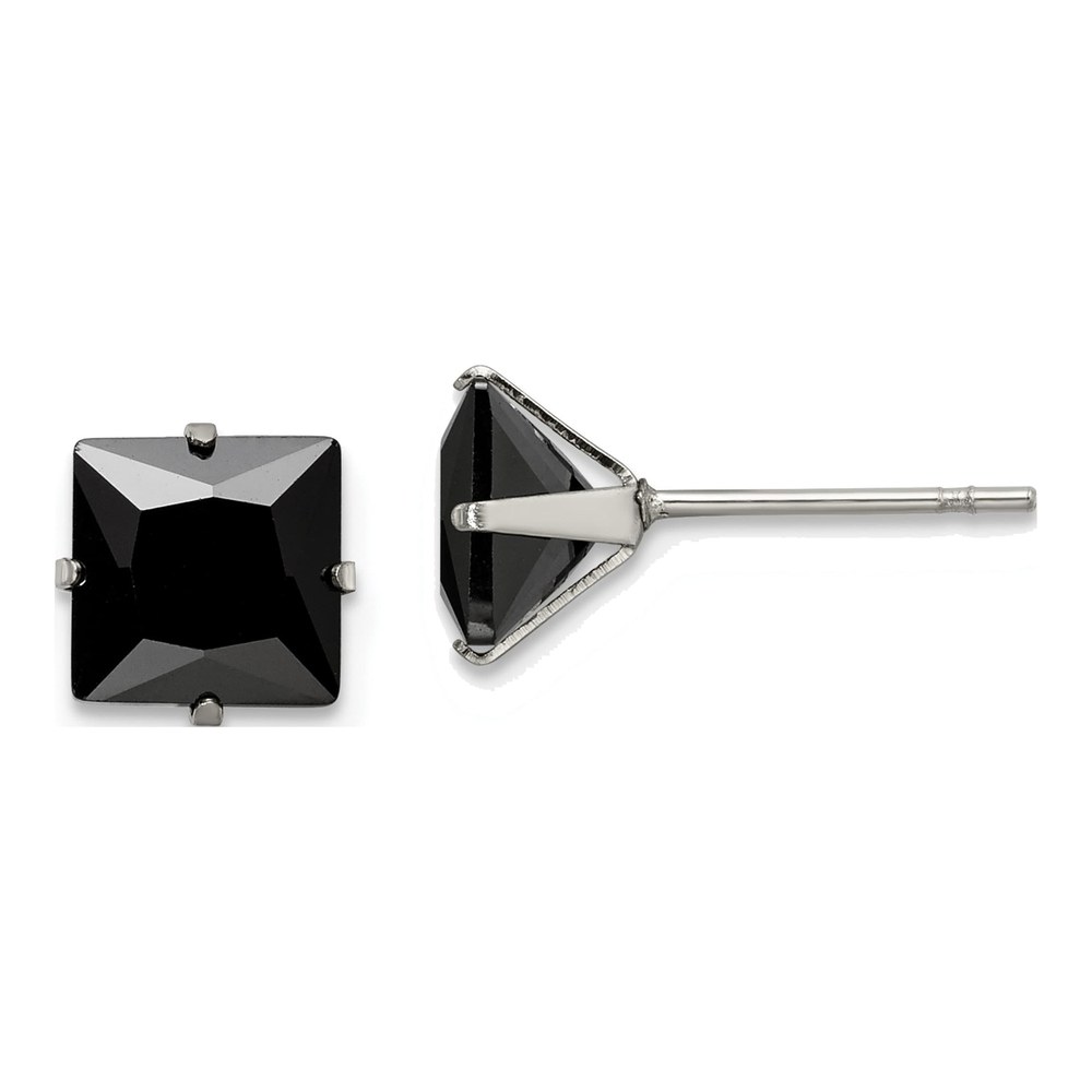 Stainless Steel 7mm CZ Square Stud Earrings