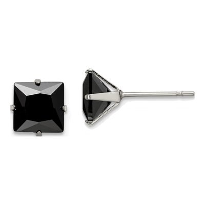 Stainless Steel 7mm CZ Square Stud Earrings