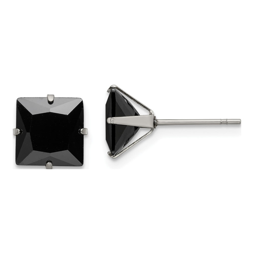 Stainless Steel 8mm CZ Square Stud Earrings